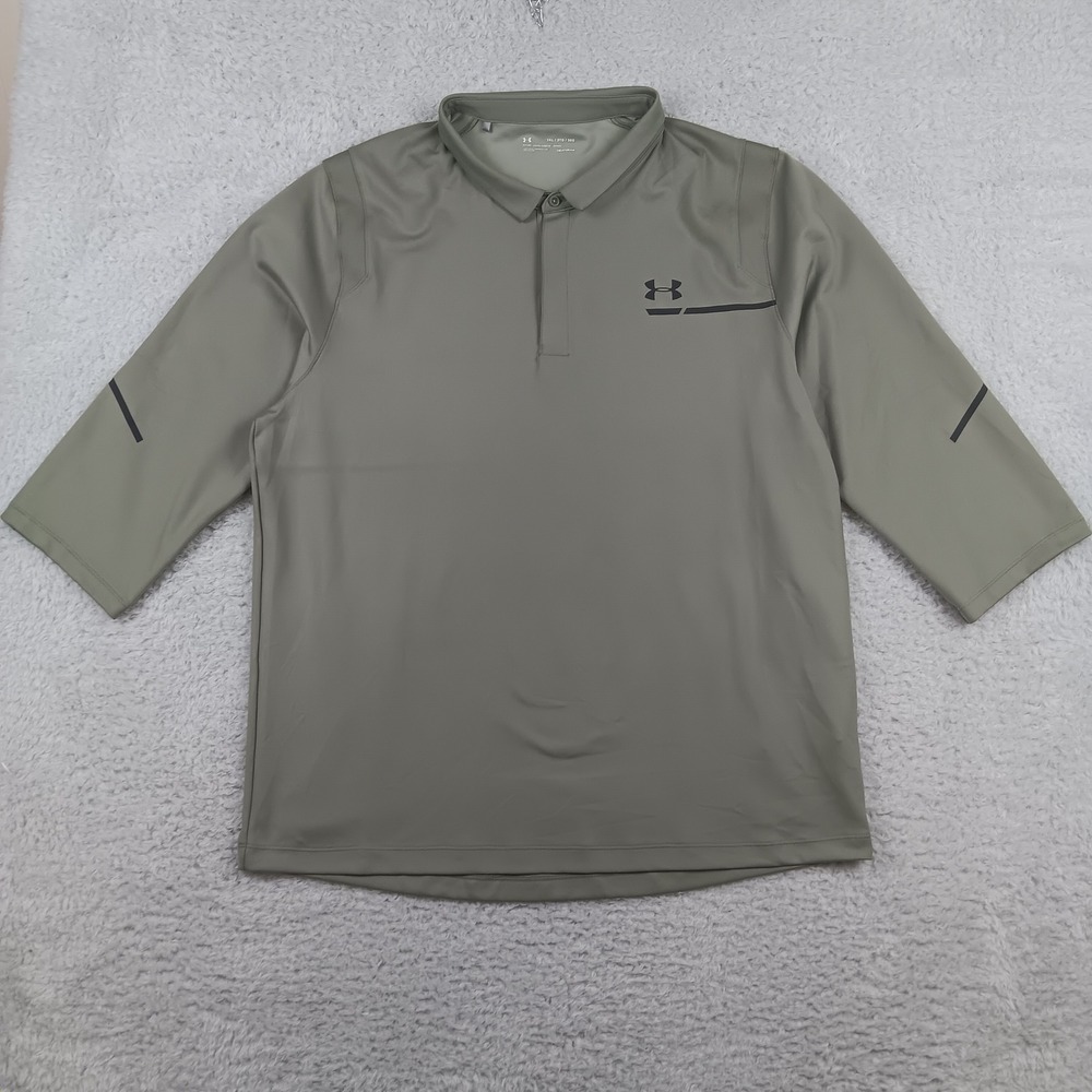 Under Armour Polo HeatGear Fitted Men 3XL Olive Green 3/4 Sleeve Graphic Accent